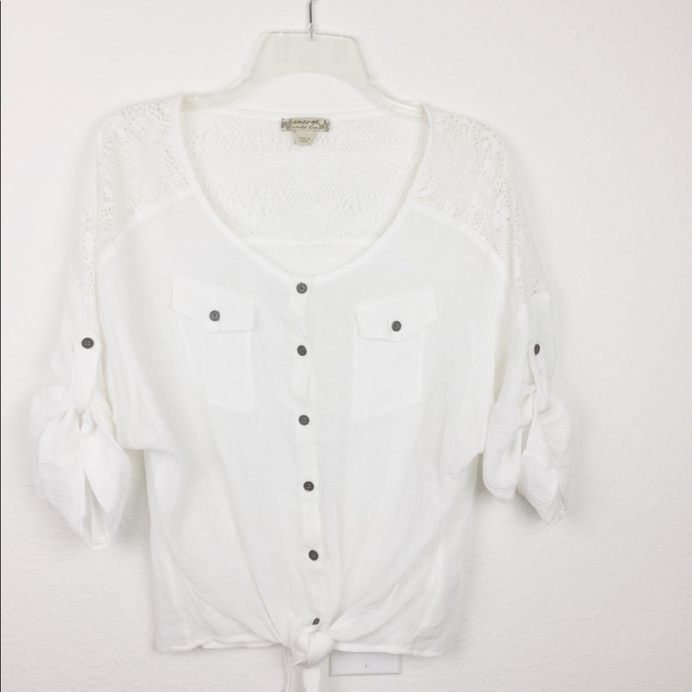 Energie Lace Top Waist Tie Blouse